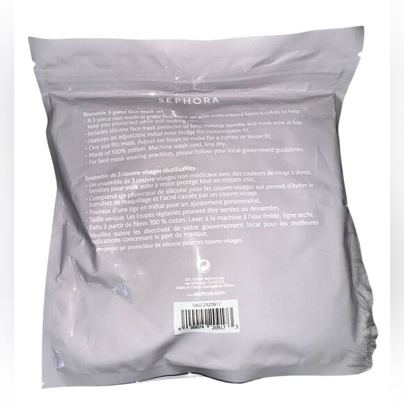 Sephora grey reusable 3 piece Lip Embroidered Face Masks. - Picture 3 of 3